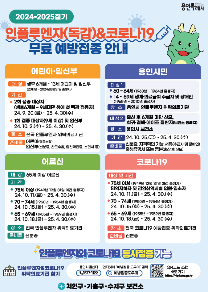 11. 용인특례시가 진행하는 인플루엔자 무료 예방접종 안내 홍보물